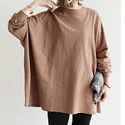 【ACheter】 日系簡約純色圓領優質棉T寬鬆大碼休閒長袖長版上衣# 113669 M 棕色