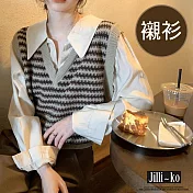 【Jilli~ko】疊穿寬鬆領長袖襯衫 J9387 FREE 杏