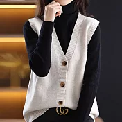 【ACheter】 秋季新款針織開衫無袖V領寬鬆外搭背心外套 # 113765 FREE 米白色