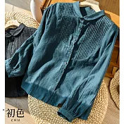【初色】棉質文藝復古休閒襯衫上衣-共4色-63761(M-2XL可選) M 綠色
