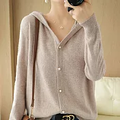 【MsMore】 純色寬鬆連帽休閒百搭長袖針織毛衣外套# 113608 FREE 駝色