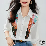【初色】中式典雅印花設計襯衫上衣-白色-63723(M-2XL可選) XL 白色