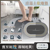【生活良品】廚房浴室橢圓形軟式珪藻土地墊1入/卷-金圈圓月灰色 金圈圓月灰色