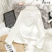 【AMIEE】半高領百搭素色暖暖長袖上衣(KDT-YS064) 2XL 白色