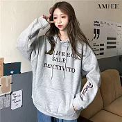 【AMIEE】英文刺繡款百搭簡約帽T(KDT-094) L 灰色