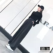 【Jilli~ko】厚款毛呢垂墜直筒長褲 M-XL J8567  L 深灰色