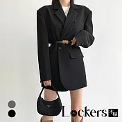 【Lockers 木櫃】秋季設計感休閒西裝外套 L111101708 XL 黑色