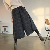 【AnZa】格子毛呢大擺闊腿褲(M~XL) L 深灰格子