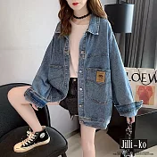 【Jilli~ko】韓版BF工裝夾克寬鬆中長款牛仔外套 J9609 FREE 藍色