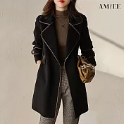 【AMIEE】輕熟百搭毛呢大衣外套(KDCQ-884) 2XL 黑色