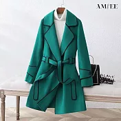 【AMIEE】輕熟百搭毛呢大衣外套(KDCQ-884) M 綠色