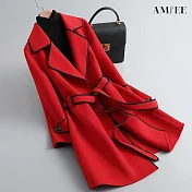 【AMIEE】輕熟百搭毛呢大衣外套(KDCQ-884) L 紅色