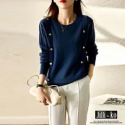 【Jilli~ko】新款時尚雙排金釦設計感顯瘦針織衫 J9628  FREE 藍色