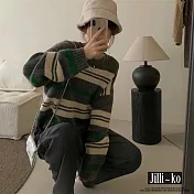 【Jilli~ko】韓版撞色條紋寬鬆落肩軟糯針織毛衣 J9651  FREE 灰色