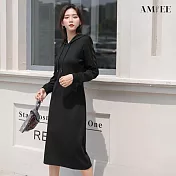 【AMIEE】設計感顯瘦舒適連身洋裝(KDDQ-823) L 黑色