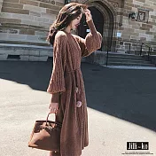 【Jilli~ko】法式復古收腰繫繩針織連衣裙 7641  FREE 咖啡色