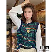 【Jilli~ko】海錨條紋圖案拼接上衣 5581 FREE 綠色