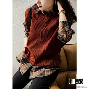 【Jilli~ko】日系時尚側開扣圓領坑條疊穿針織馬甲 J9702  FREE 咖啡色