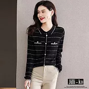 【Jilli~ko】小香風氣質混色條紋翻領開扣針織衫 J9734 FREE 黑色