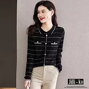 【Jilli~ko】小香風氣質混色條紋翻領開扣針織衫 J9734  FREE 黑色