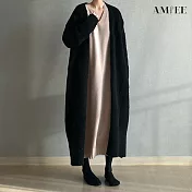 【AMIEE】INS長版休閒針織外套(KDCQ-2944) F 黑色