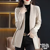 【初色】套頭純色寬鬆長袖針織開衫毛衣外套-共5色-64335(F可選) F 杏色