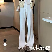 【Lockers 木櫃】秋季高腰針織流蘇喇叭褲 L111112107 L 白色