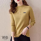 【初色】半高領排釦裝飾針織衫毛衣上衣-共4色-64819(F可選) F 黃色