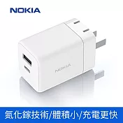 【Nokia 諾基亞】30W GaN氮化鎵USB+Type-C 雙孔PD快充充電器(P6307)  白色