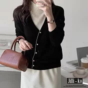 【Jilli~ko】假兩件設計感針織交叉拼色高領毛衣 J9804  FREE 黑色