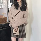 【ACheter】 毛衣寬鬆溫柔日系羊絨感寬鬆圓領長袖純色保暖加厚軟糯中長版針織上衣 # 114808 FREE 杏色