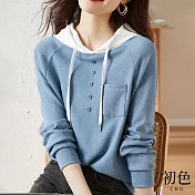 【初色】寬鬆顯瘦連帽休閒T恤上衣-共8款/組-64287(M-2XL可選) L H.淺藍色