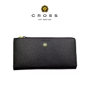 【CROSS】台灣總經銷 限量1折 頂級小牛皮荔枝紋L形拉鍊長夾 卡瑞莎系列 全新專櫃展示品 (黑色)