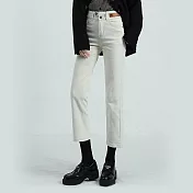 【MsMore】 直筒牛仔褲高腰顯瘦小個子九分煙管長褲# 115051 S 米白