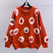 【MsMore】 小清新耶誕節毛衣寬鬆時髦圓領長袖紅色過年上衣# 115382 FREE 紅色