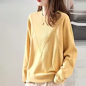 【MsMore】 簡約少女顯瘦粉嫩系圓領寬鬆長袖短版上衣# 115537 M 黃色