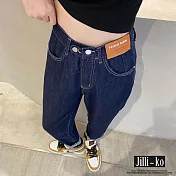 【Jilli~ko】高腰寬鬆直筒蘿蔔老爹褲九分牛仔褲 J9859 L 深藍色