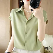 【初色】寬鬆柔軟親膚短袖翻領襯衫上衣-共5色-63205(L-2XL可選) XL 豆綠