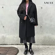 【AMIEE】日系保暖毛呢大衣外套(KDC-8509) M 黑色
