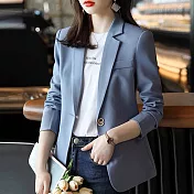 【MsMore】 小西裝外套韓版氣質知性休閒百搭西裝短版外套# 115677 L 藍色