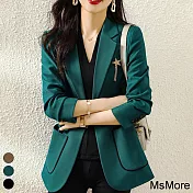 【MsMore】 西裝外套撞色口袋OL長袖修身中長版西裝外套# 115684 XL 綠色