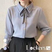 【Lockers 木櫃】春季蝴蝶結雪紡長袖襯衫 L112021301 M 藍色M