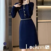 【Lockers 木櫃】春季復古收腰針織連衣裙 L112021305 L 藏藍色L