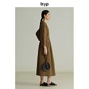 ltyp旅途原品 100%日本進口高密棉文藝八分袖褶皺收腰連衣裙 M L-XL  L-XL 焦茶棕