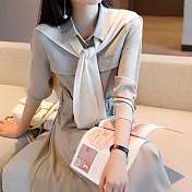 【MsMore】 法式復古氣質長袖襯衫連身收腰a字中長版洋裝 # 116077 XL 米白