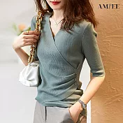 【AMIEE】時尚顯瘦打底上衣(KDTY-9663) F 灰綠色