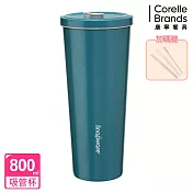 【康寧Snapware】陶瓷不鏽鋼真空保溫吸管飲料杯800ml  加勒比海