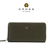 【CROSS】臺灣總經銷 限量1折 頂級小牛皮拉鍊長夾 安娜系列 全新專櫃展示品 (墨綠色)