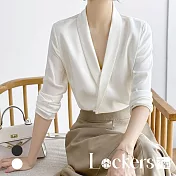 【Lockers 木櫃】春季氣質蠶絲V領襯衫 L112022001 白色M