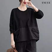 【AMIEE】文青寬鬆純色設計感上衣(KDTY-8586) M 黑色